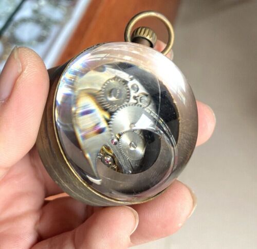 2,5 Zoll / Works CHINESISCH Vintage MESSINGGLAS Taschenuhr KUGELUHR - Bild 4 von 7