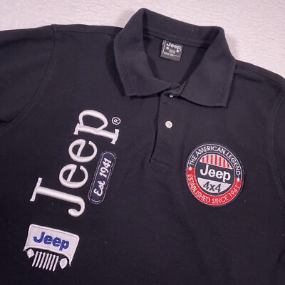 ★JEEP★ Pigment small logo man to man Jeep Polo Mens Small Black Embroidered Sport Logo Collar
