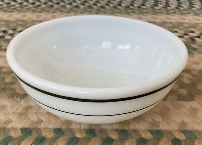 VTG PYREX TABLEWARE BY CORNING 1~5 5/8'' CEREAL BOWL GREEN STRIPE ON WHITE USA