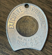 1958 D Executive Pharmacy Good Luck Coin FOB Washington D.C. Encased Wheat Penny