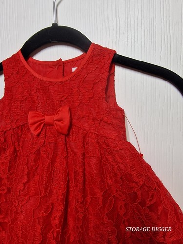 Wonder Nation Sundress Dress Girls 3-6 M Red Lined Floral Lace Overlay Bow Front - Picture 5 of 14