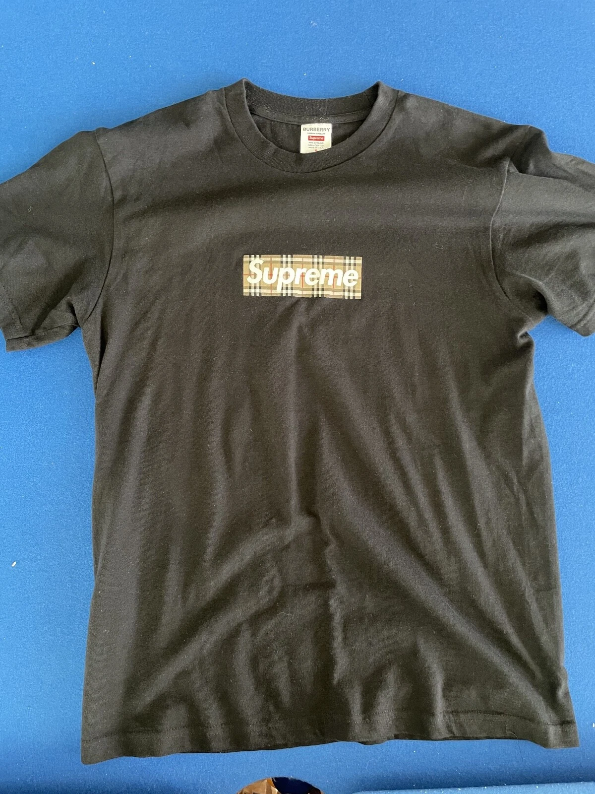 T shirt noir Supreme Burberry Box logo taille S