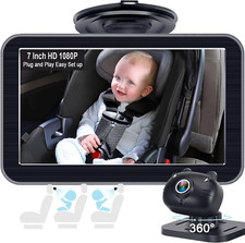 Baby Car Camera 7" USB Plug and Play Easy Setup 360  Rotating Backseat Camera