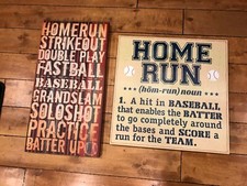 LOT OF 2 Baseball Terms' & Homerun Wooden Stretched Canvas Wall Art Oversized 