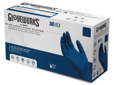GLOVEWORKS HD Blue Latex Disposable Exam Gloves 13 Mil, Powder Free, 50/Box