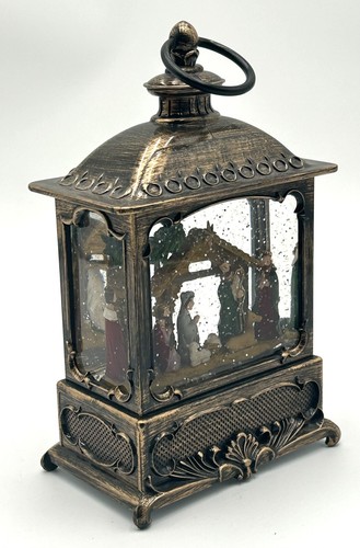 Nativity Holy Family Bronze Lantern Snow Globe with Light - Picture 4 of 6