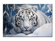 Art Giclee Oil Painting White Tiger in snowy est,  - -Perfect