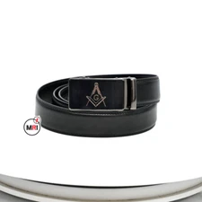 Masonic Master Mason Black Leather Belt and Buckle Fits up to 48"