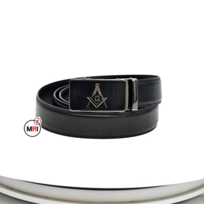 Masonic Master Mason Black Leather Belt and Buckle Fits up to 48''