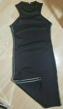 Women size M black mock neck white side striped bodycon high neck sports dress