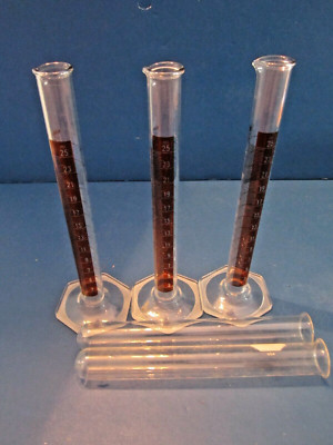3- Kimax Class B Glass TD 25mL Red Stripe Cylinder, 20024-D, & 2 Test Tubes