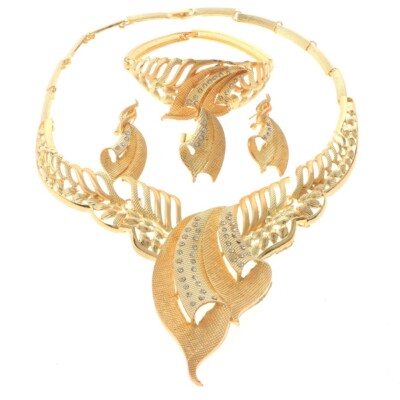 Gold Tone Gold Plated Metal Necklace Bracelet Earring Set HQX483-GLD