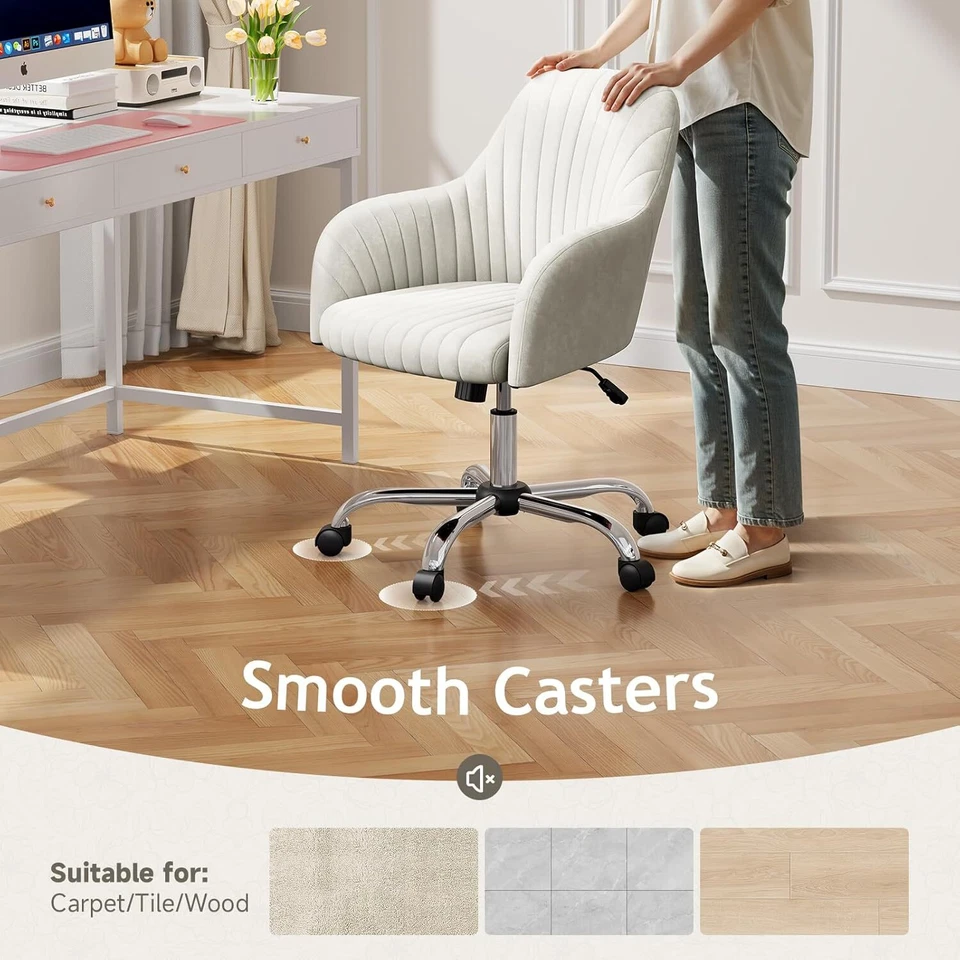 Sillón Ajustable 360° Giratorio Acento Tapizado Terciopelo Silla de Escritorio Hogar Foto 4 de 4