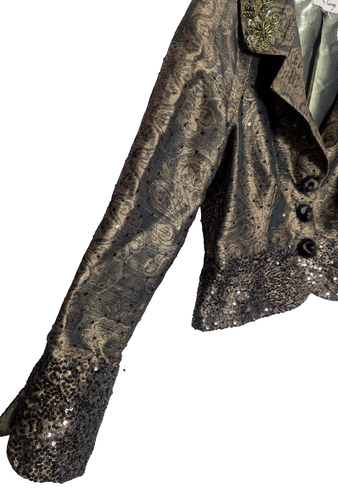 BAISERS ROUGE Metallic Brown Paisley Beaded Sequin Crop Jacket Size 8 S1 - Picture 2 of 7