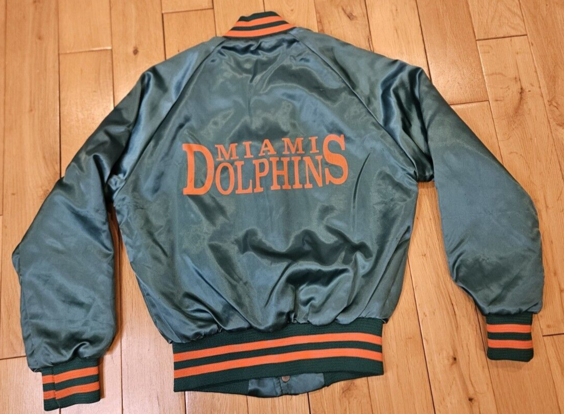 Vtg Chalk Line MIAMI DOLPHINS Team NFL Snap Up Satin Bomber Jacket