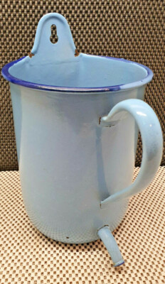 Ancien Broc à Lavement Suspendu Japy émaillé Bleu - Made In France - 2 Litres