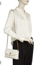 Tory Burch Kira Chevron Textured Chain Wallet Ivory Gold Hardware " stain"