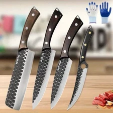 5X Ultra Sharp Chef Knife Set Kitchen Cleaver+Mear-resistant Nitrile Glove