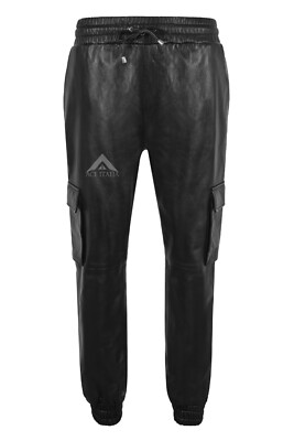 Herren Jogginghose Echtleder Hose Schwarz Lammfell Freizeit Cargohose 3035