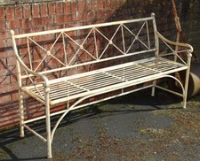 Vintage Rustic French Cream Wrought Iron Four-Seater Garden Bench