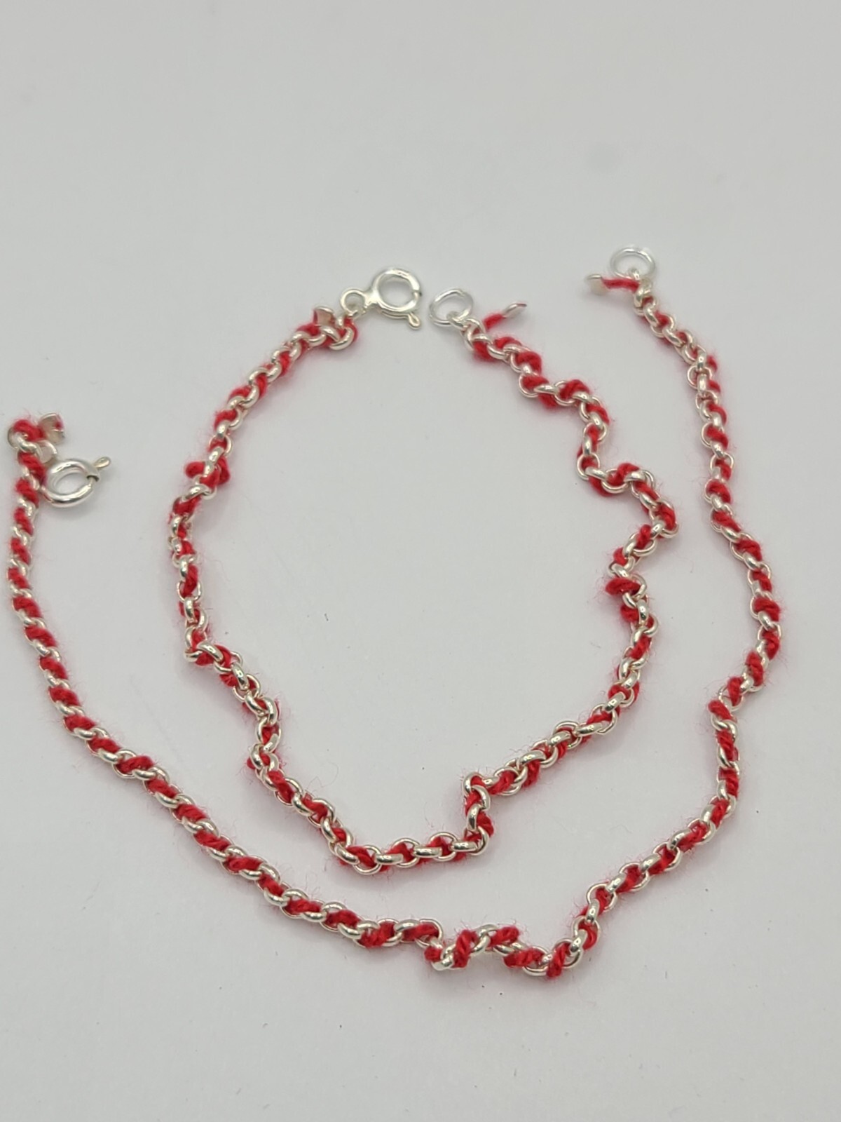 Two 925 Sterling Silver Red String Wrap Dainty Ch… - image 2