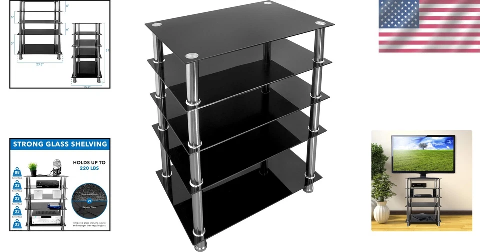 Centro multimedia de vidrio templado personalizable - 5 estantes para configuración de cine en casa Foto 2 de 4