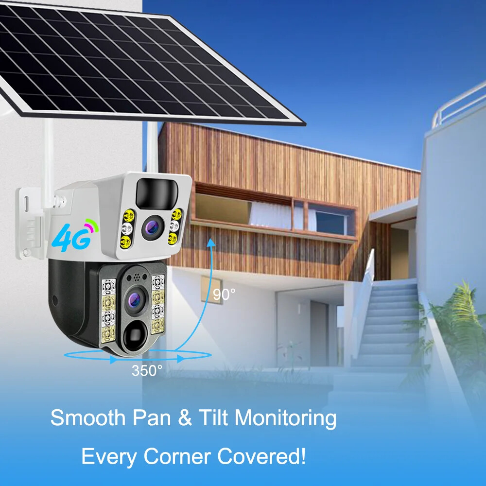 4G Solar Camera Wireless Solar Dual Lens Surveillance PIR Human Motion Detection