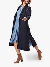 James Lakeland Relaxed Fit Light Wool Blend One Button Long Coat, Navy Uk Size L