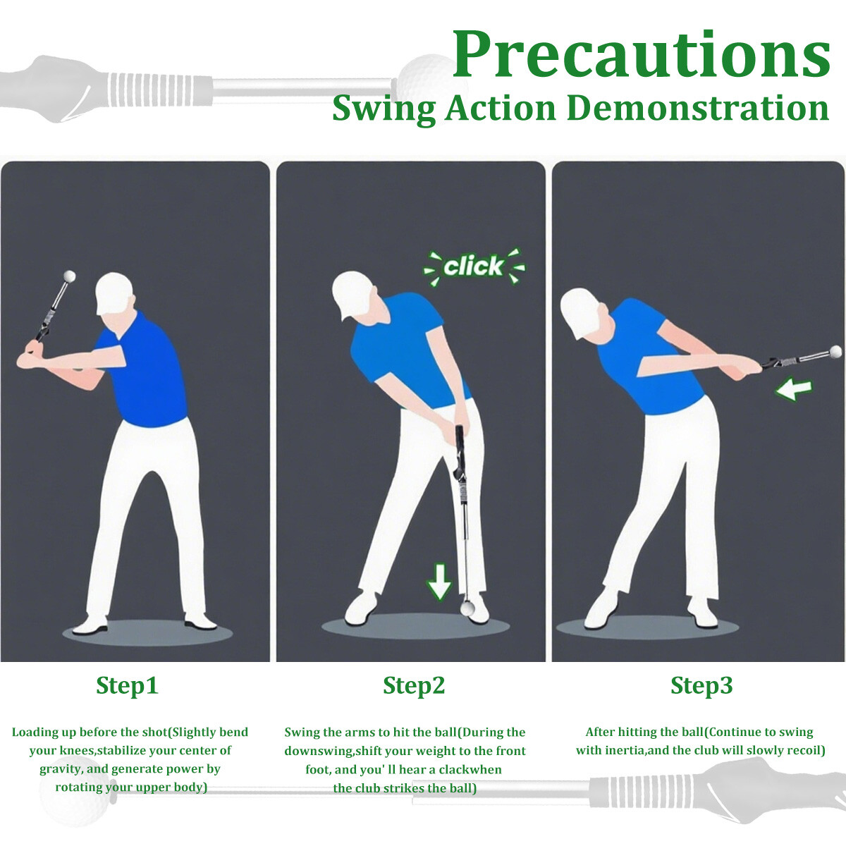 Retractable Golf Swing Training Aid with Rhythm Click Sound Golf
