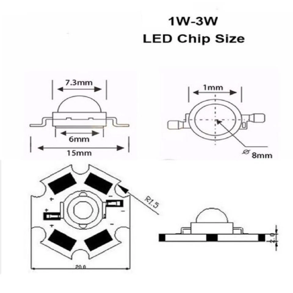 Chip led 5x 1w 3w varie colorazioni alta luminosità 600mA 3V 3.6V  - Immagine 4 di 4