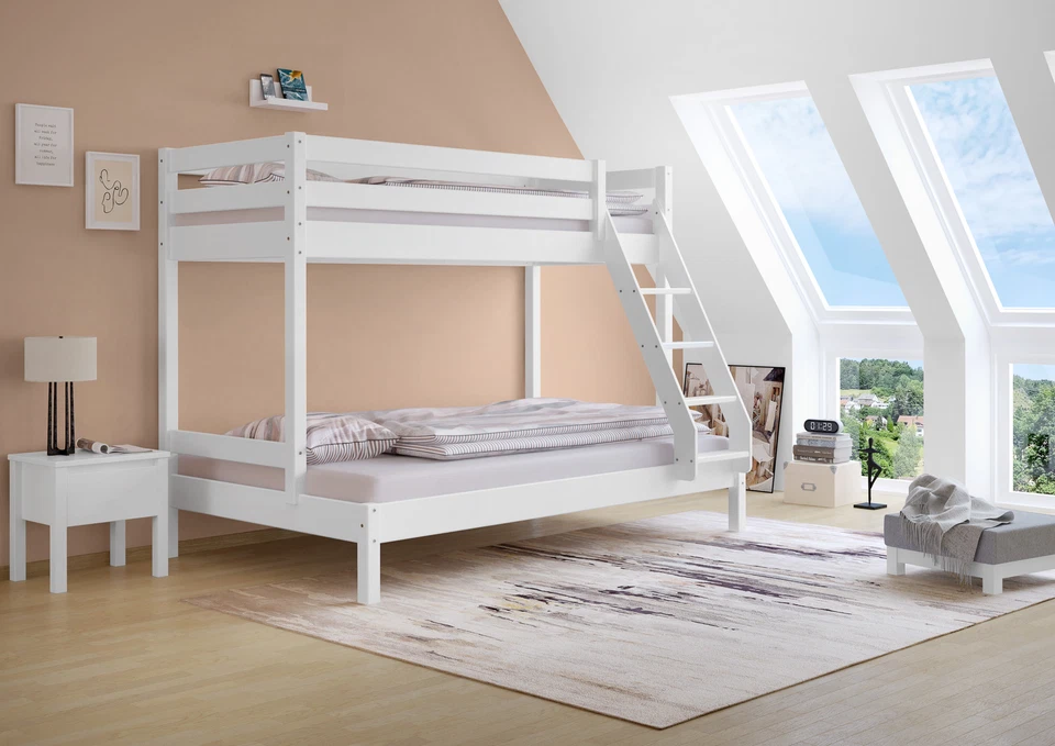 Lit superposé double 120x200 et 80x200 adulte lit superposé pin bois massif bla. - Photo 1/1