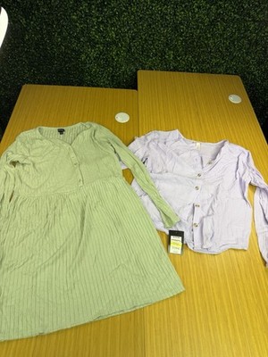 Lot Of 2 Art Class And Cat & Jack Girls Lavender Button Top And Green Dress XL