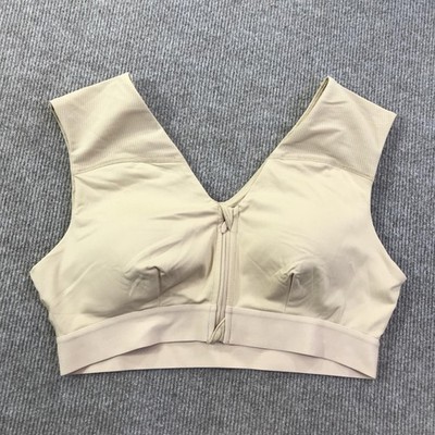 Tommie Copper Sports Bra Womens XL Beige Shoulder Support Compression Zip Front