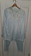 Vtg Pajamas Sears Blue Nylon White Lace Large 16-28 1950's