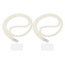 2Pcs Phone Lanyards, 35" Cellphone Pearl Chain with Tether Tabs  Silver Clasp