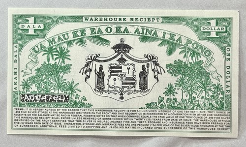2007 ISOLE HAWAII DALA $1 Argento Certificato Magazzino Ricevuta CU Non Circolata - Foto 2 di 2