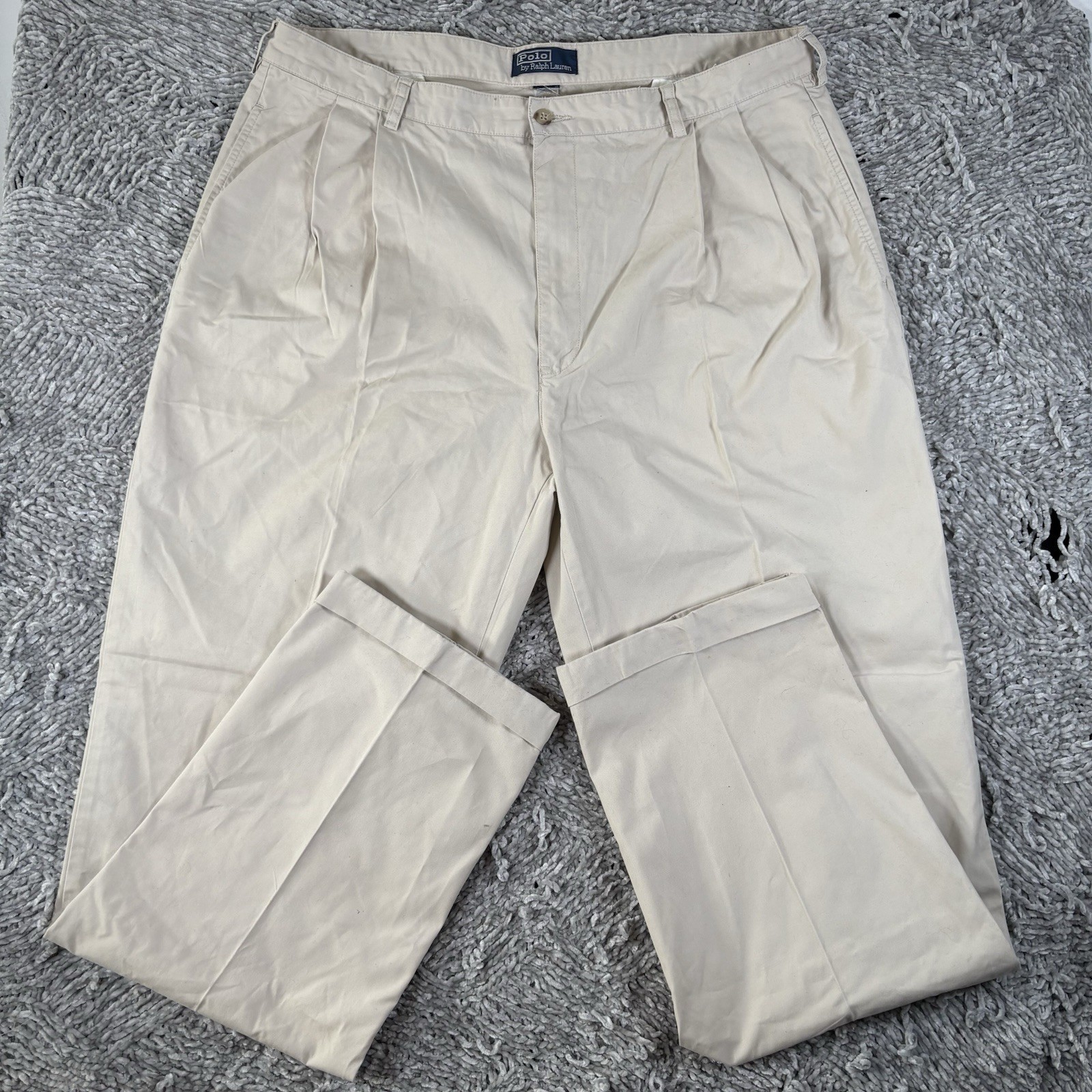 Polo Ralph Lauren Hammond Pants Mens 40/34 Beige Pleated Preppy Chino VTG 90s