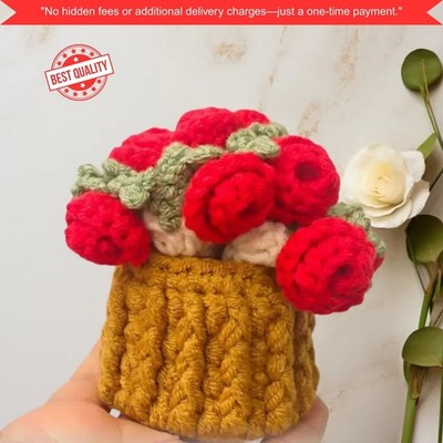 Handgefertigter gehäkelter Mini Blumenkorb - Wolle Wohndeko Geschenk (keine Blumen)