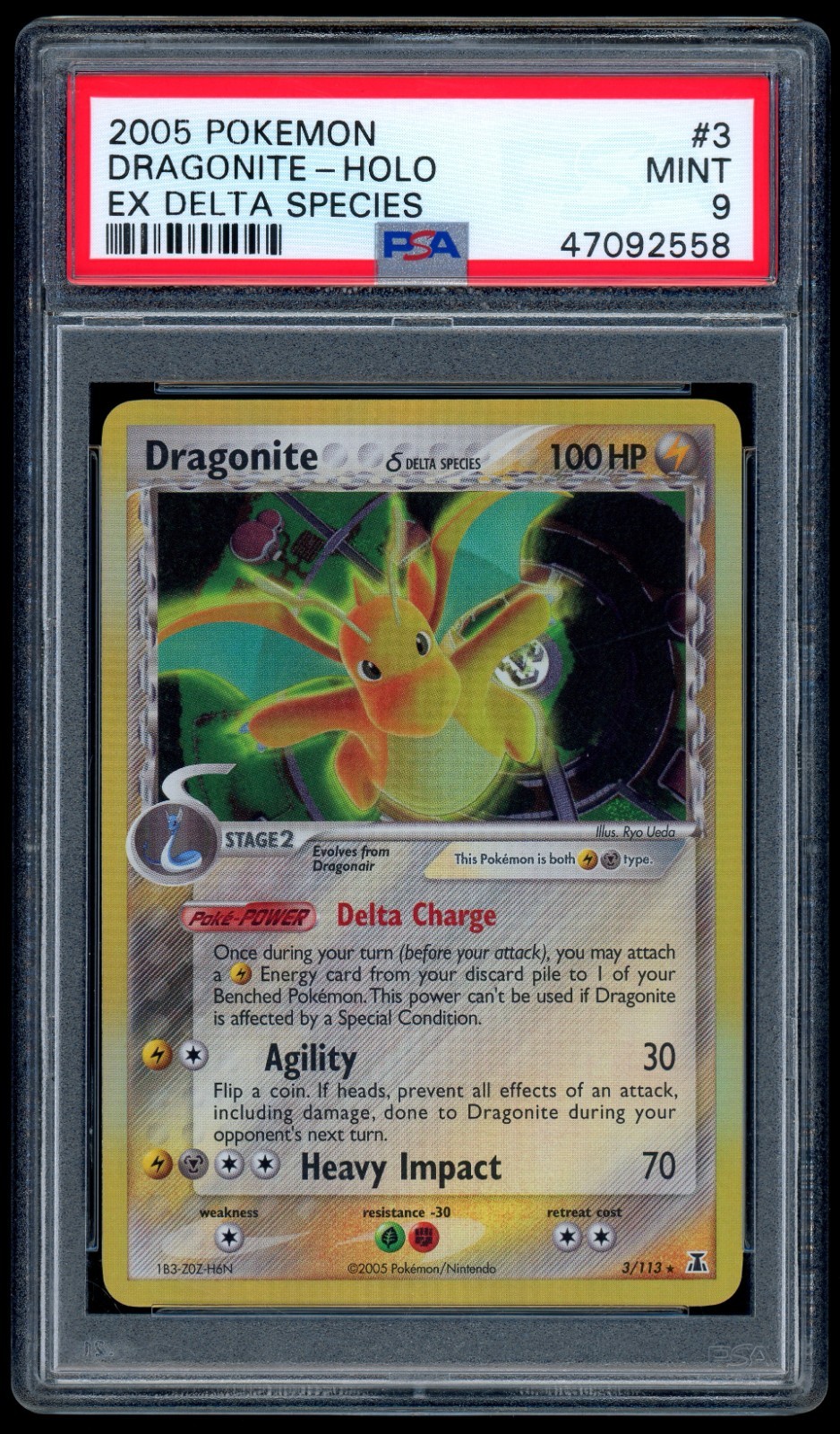 Pokemon Card EX Delta Species Dragonite Holo Rare 3/113 PSA 9 Mint
