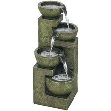 Outsunny Garden Water Feature with Adjustable Flow, 4-Tier Stone Look Bowls