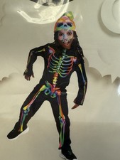 Color Melt Skeleton Halloween Costume Kids Size S 6-7 Glows Under Blacklight