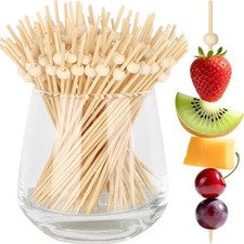 200PCS Cocktail Picks, Natural Wooden Ball Fancy 4.7 Inches, Natural-200PCS