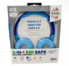 Altec Lansing Kid Safe 2-in-1 Bluetooth Wireless Blue Kid's Headphones - Sealed