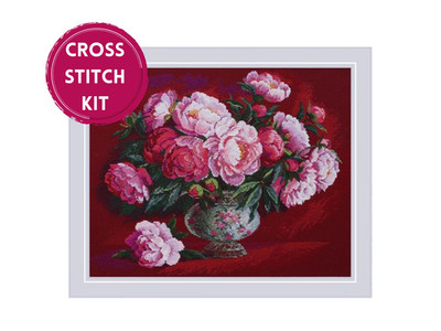 RIOLIS Gezähltes Kreuzstich-Set 2345 Luxuriöse Pfingstrosen - Rosa Blumen in ...