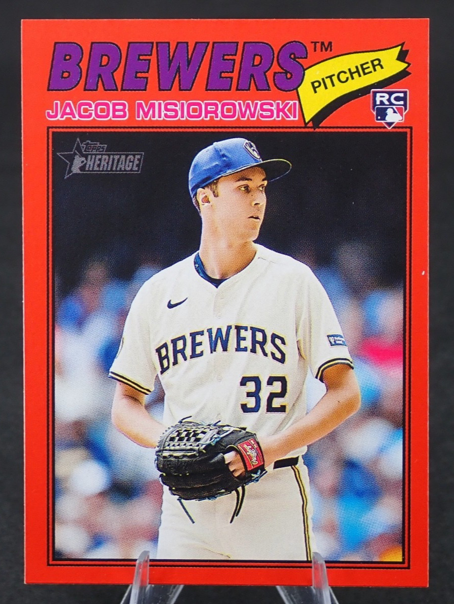 2026 Topps Heritage Baseball Jacob Misiorowski RC Red Border No. 144 Brewers