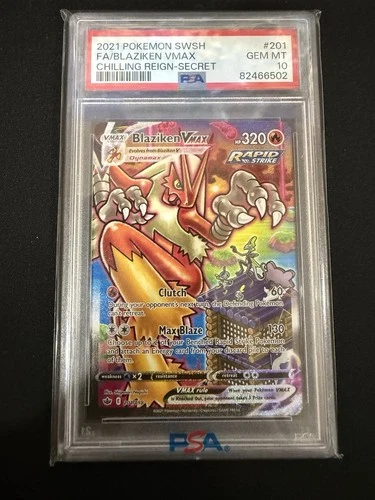 Pokemon TCG Blaziken VMAX 201/198 Secret Rare Alt Art Holo Chilling Reign PSA 10