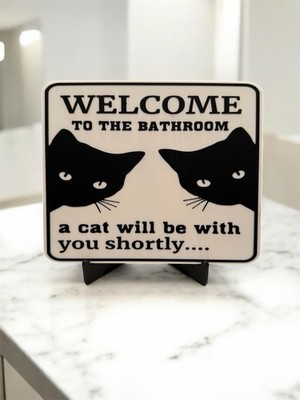 Funny Cat Bathroom Sign   Cat Lover Gift   Cat Humor Wall Decor 