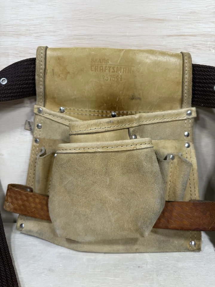 Sears Craftman Vintage Tool Pouch & Work Belt #937541 8 Pocket Nail Bag Cowhide - Image 2 of 4