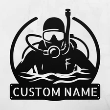 Personalized Scuba Diver Metal Sign Custom Diving Decor Gift for Ocean Lovers