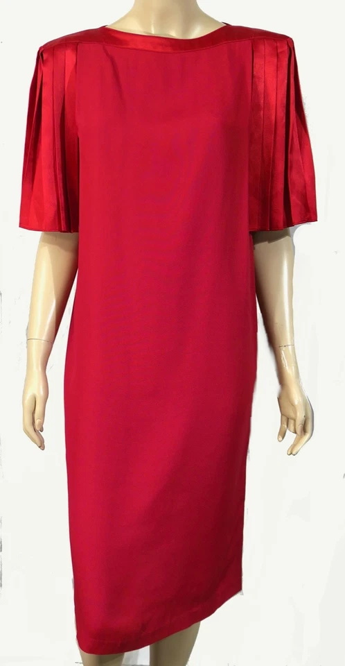 Vestido De Colección Lizzy Johnny Fiesta Cóctel Satén Abanico Plisado Manga Cinturón Cambio M Foto 3 de 4